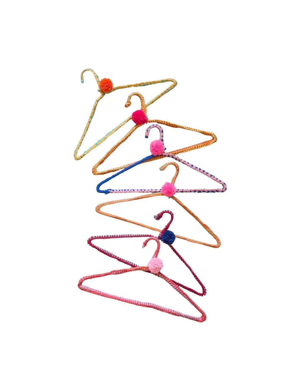 Vintage Handmade Crochet Covered Clothes Hangers with Pom Poms
